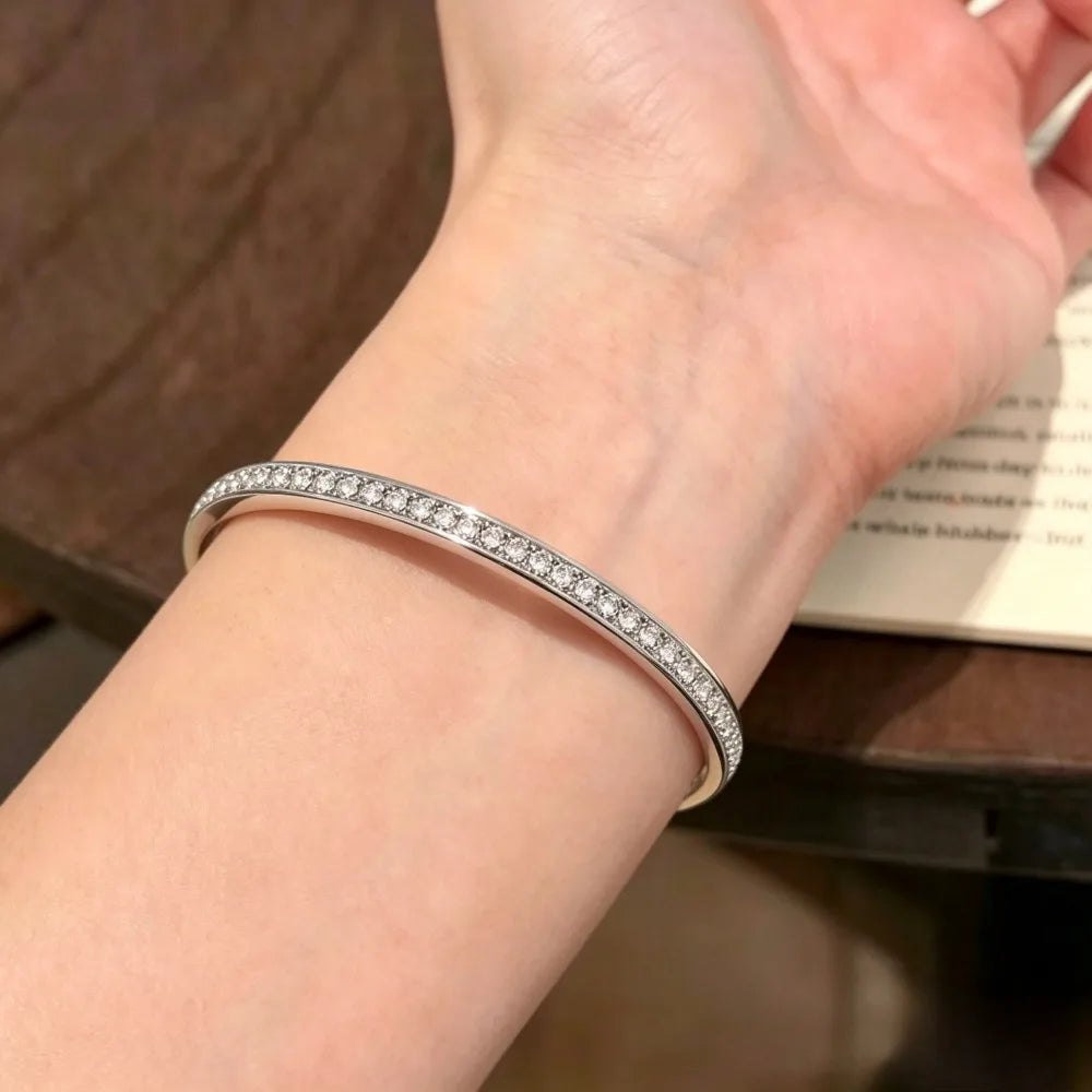 TBCYD Moissanite Bangle S925 Silver Bracelet for Woman Anniversary Fine Jewelry Gift Simple Trendy Feminina Jewelry