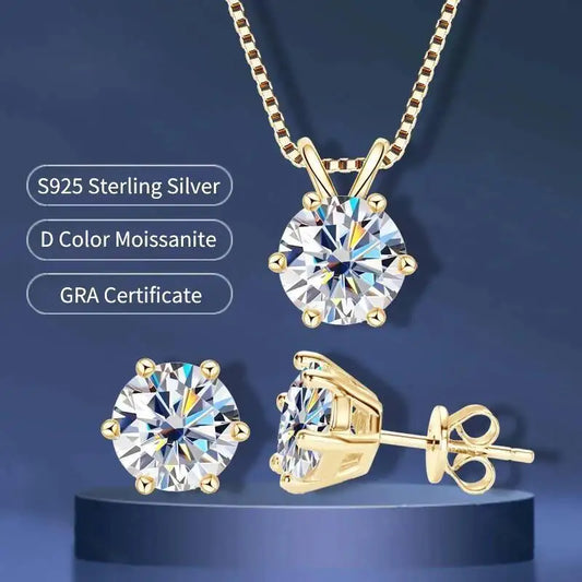 JoiasHome 925 Silver Gold Plated Moissanite Set Earrings Pendant Necklace For Women Men Gift