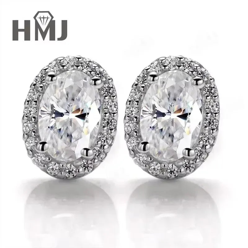 100% 925 Sterling Silver Plated 18K White Gold Moissanite Oval Cut Earring Necklace Jewelry Set  For Women Fine Anniversary Gift