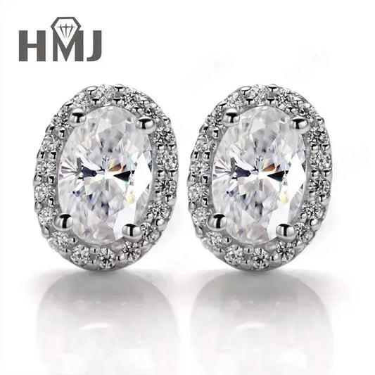 100% 925 Sterling Silver Plated 18K White Gold Moissanite Oval Cut Earring Necklace Jewelry Set  For Women Fine Anniversary Gift