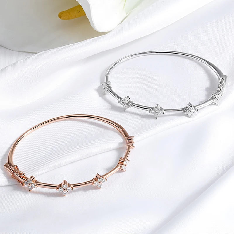 Smyoue 2.5mm Moissanite Bangle for Women Girls Classic Flowers Certified Fine Jewelry Wholesale Chain Real S925 Sterling Silver