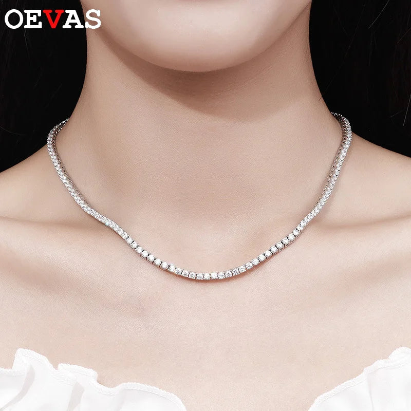OEVAS 2.5mm Full Moissanite Tennis Necklace for Women Man 100% S925 Silver Neck Chain Necklaces Party Fine Jewelry Gift