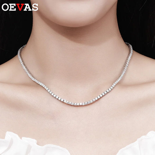 OEVAS 2.5mm Full Moissanite Tennis Necklace for Women Man 100% S925 Silver Neck Chain Necklaces Party Fine Jewelry Gift