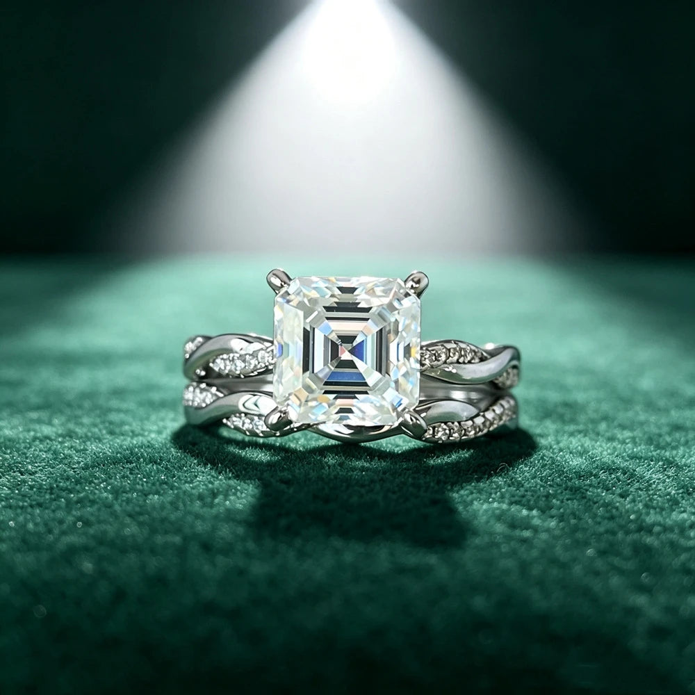 2.5ct  8 x 8mm Moissanite Ring S925 Sterling Silver Stacked up Wedding Rings for Woman Jewelry Gift