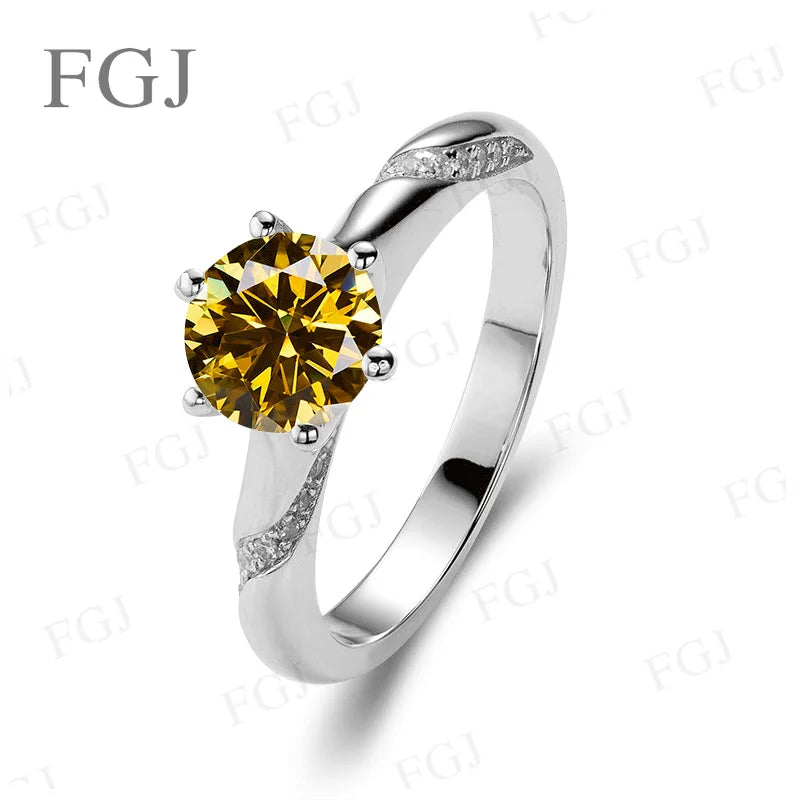 Moissanite Women Rings Straight-Shank 6 Prongs Psychic Style Ring S925 Women's Engagement Band Wedding Fashion Jewelry Gifts