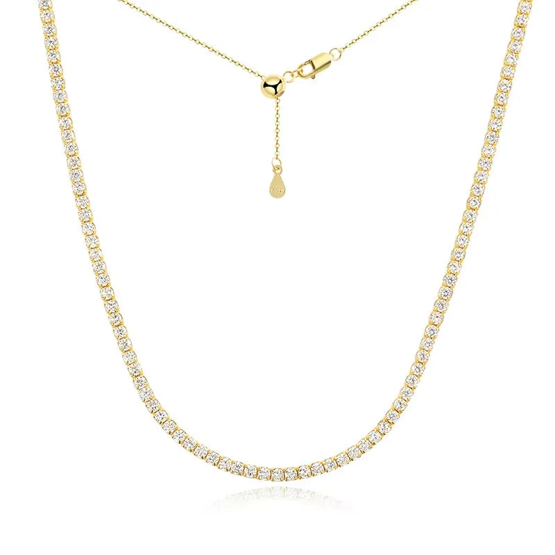 Smyoue Each 2mm All Zircon/moissanite Tennis Necklace for Women Man Adjustable Choker Chain 100% 925 Sterling Silver Jewelry