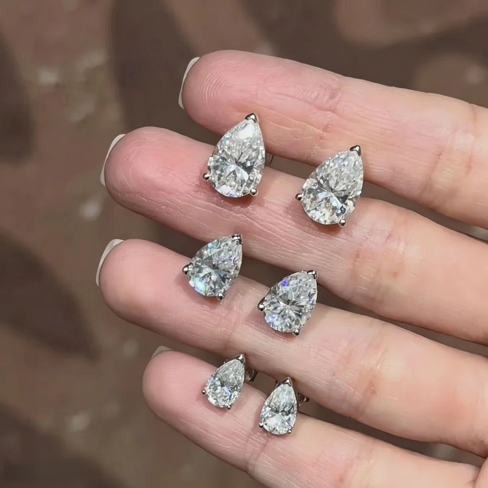 0.5-4Ct Pear Cut/Water Drop Moissanite Earrings Minimalist Stylish Stud Earrings for Women S925 Sterling Silver with Certificate