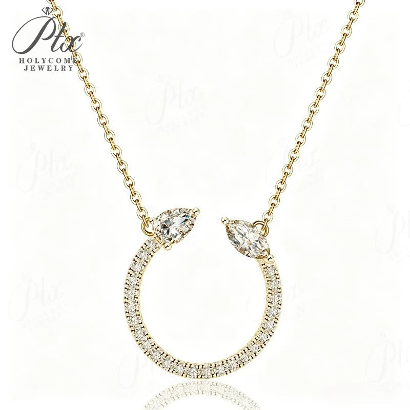 Moissanite Pendant Necklace Water Drop 925 Sterling Silver 18K Gold Plated Classical Unique Gift for Woman Holycome Jewelry