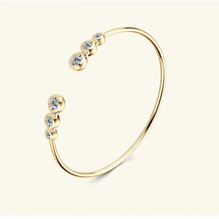 925 Sterling Silver Clover Cluster Moissanite Open Bangle D VVS1 Single Round Bezel Fine Jewelry For Women Daily Party Gift