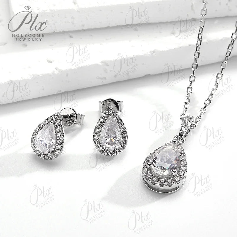 Moissanite Brilliant D White Pear Cut S925 Silver Necklace Earring Set GRA Certified 100% S925 Sterling Silver Wedding Jewelry