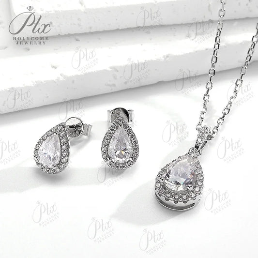 Moissanite Brilliant D White Pear Cut S925 Silver Necklace Earring Set GRA Certified 100% S925 Sterling Silver Wedding Jewelry