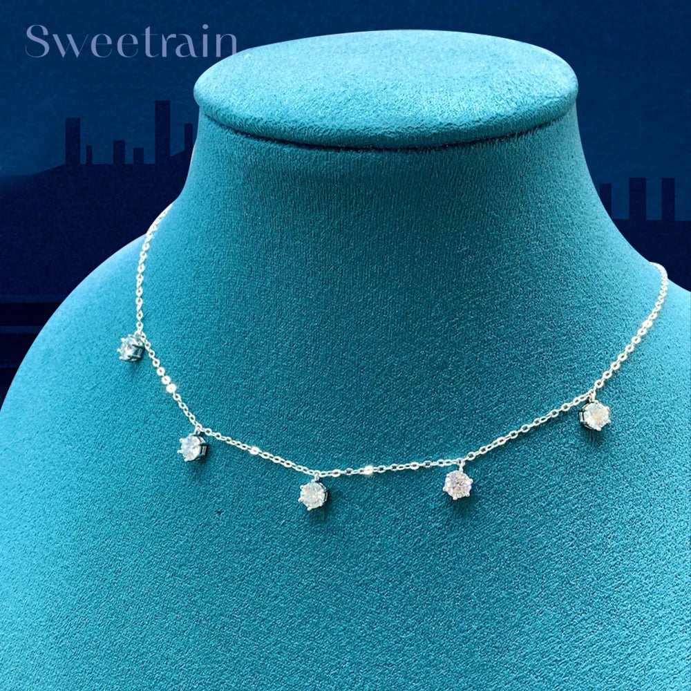 2.5-5CT Tennis Moissanite Necklace Chain for Women 925 Sterling Silver 5mm 6.5mm Bezel Diamond Necklaces Overlay Style Jewelry