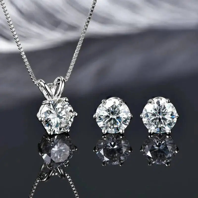 JoiasHome 925 Silver Gold Plated Moissanite Set Earrings Pendant Necklace For Women Men Gift