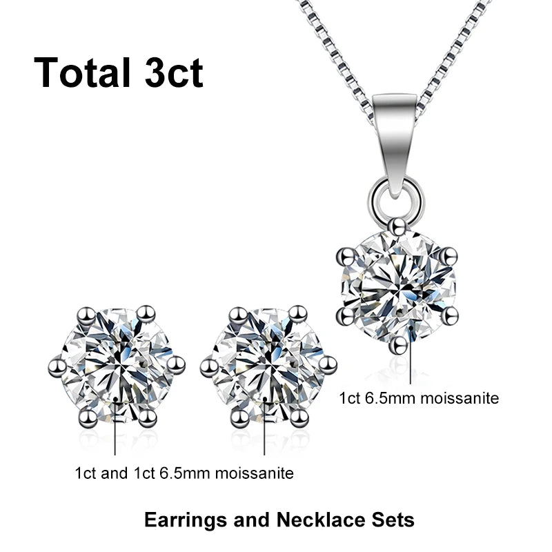 NeeTim 1ct 2ct 3ct 4ct Moissanite Earrings Necklace Sets for Women 925 Silver with White Gold Plated Wedding Party Jewelry Sets
