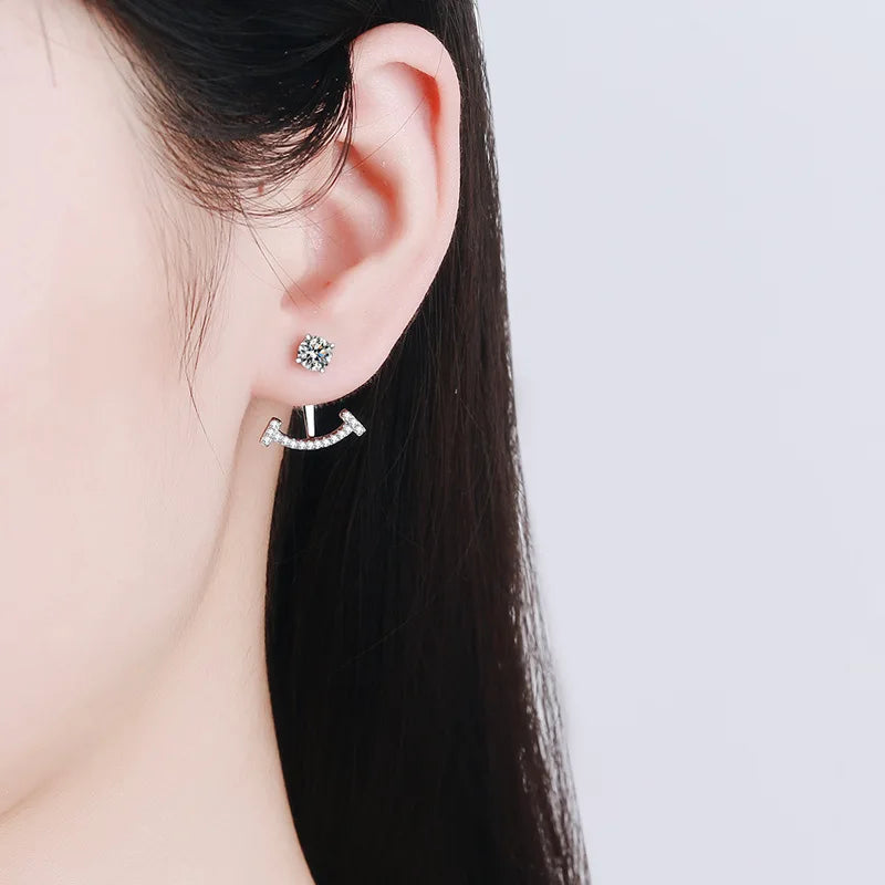 925 Sterling Silver Moissanite Stud Earrings 4 Prong Micro Pave Women Detachable Drop Earrings Fine Jewelry Gift