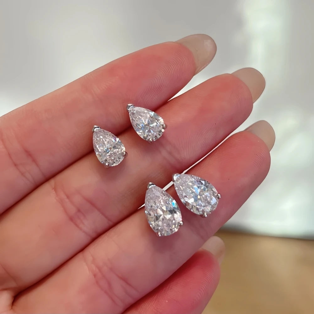 0.5-4Ct Pear Cut/Water Drop Moissanite Earrings Minimalist Stylish Stud Earrings for Women S925 Sterling Silver with Certificate