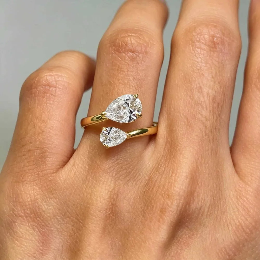 2.8cttw Toi Et Moi Pear Moissanite Ring for Women Two Stone Engagement Ring Double Waterdrop 925 Sterling Silver Jewelry Wedding