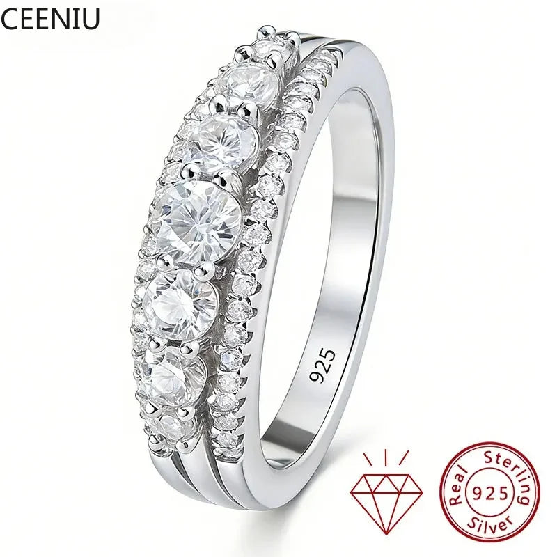 Moissanite Wedding Rings for Women Original 925 Sterling Silver Eternity Band Engagement Ring Fine Jewelry