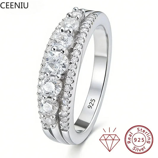 Moissanite Wedding Rings for Women Original 925 Sterling Silver Eternity Band Engagement Ring Fine Jewelry