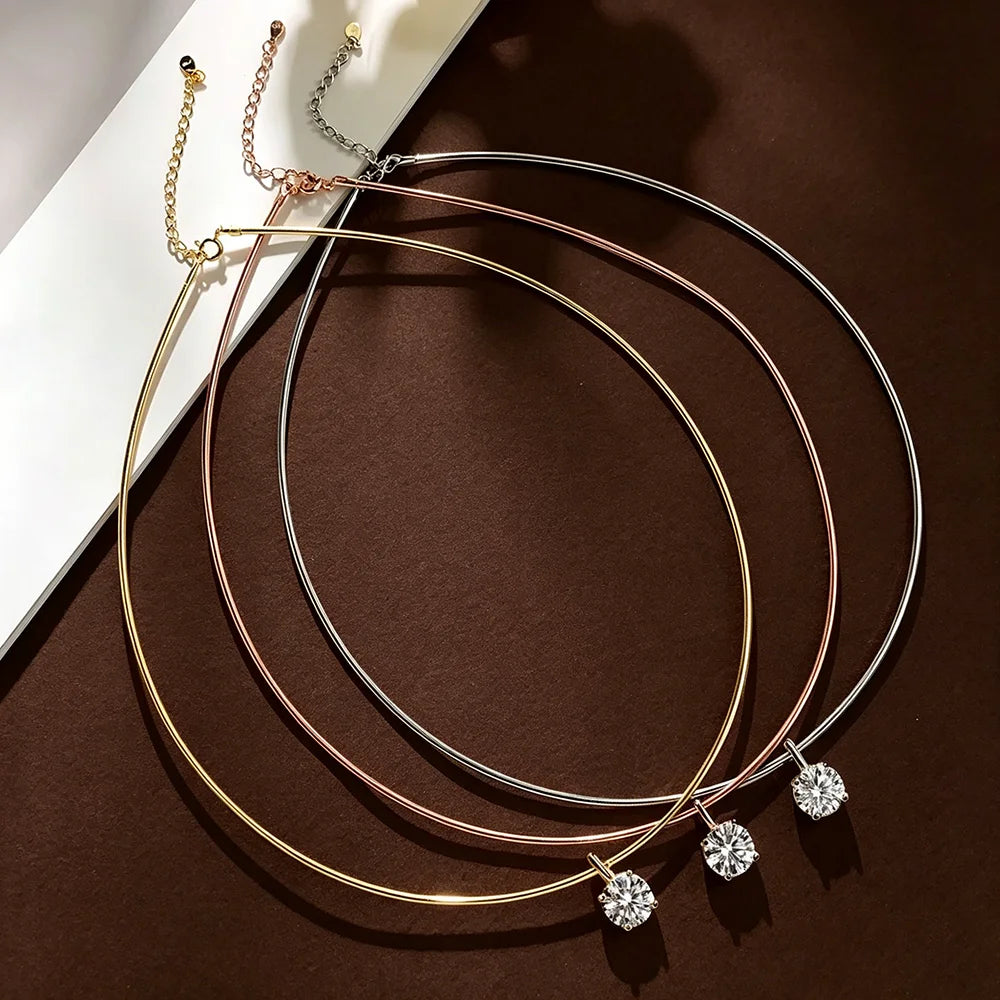2/3/4ct Round Brilliant Cut Solitaire Moissanite Pendant Necklace With GRA S925 Silver Hard Collar Choker Fine Jewelry for Women