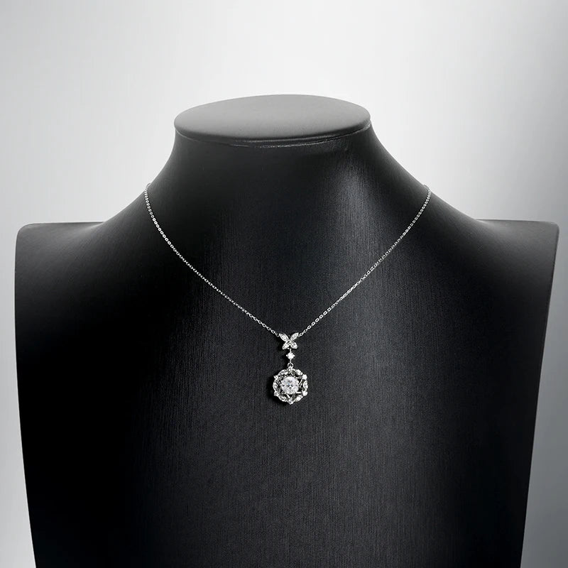 TBCYD 1CT Moissanite Pendant Necklace Silver 925 Women's Butterfly Flower Necklace High Quality Sparkling Mother's Jewelry Gifts