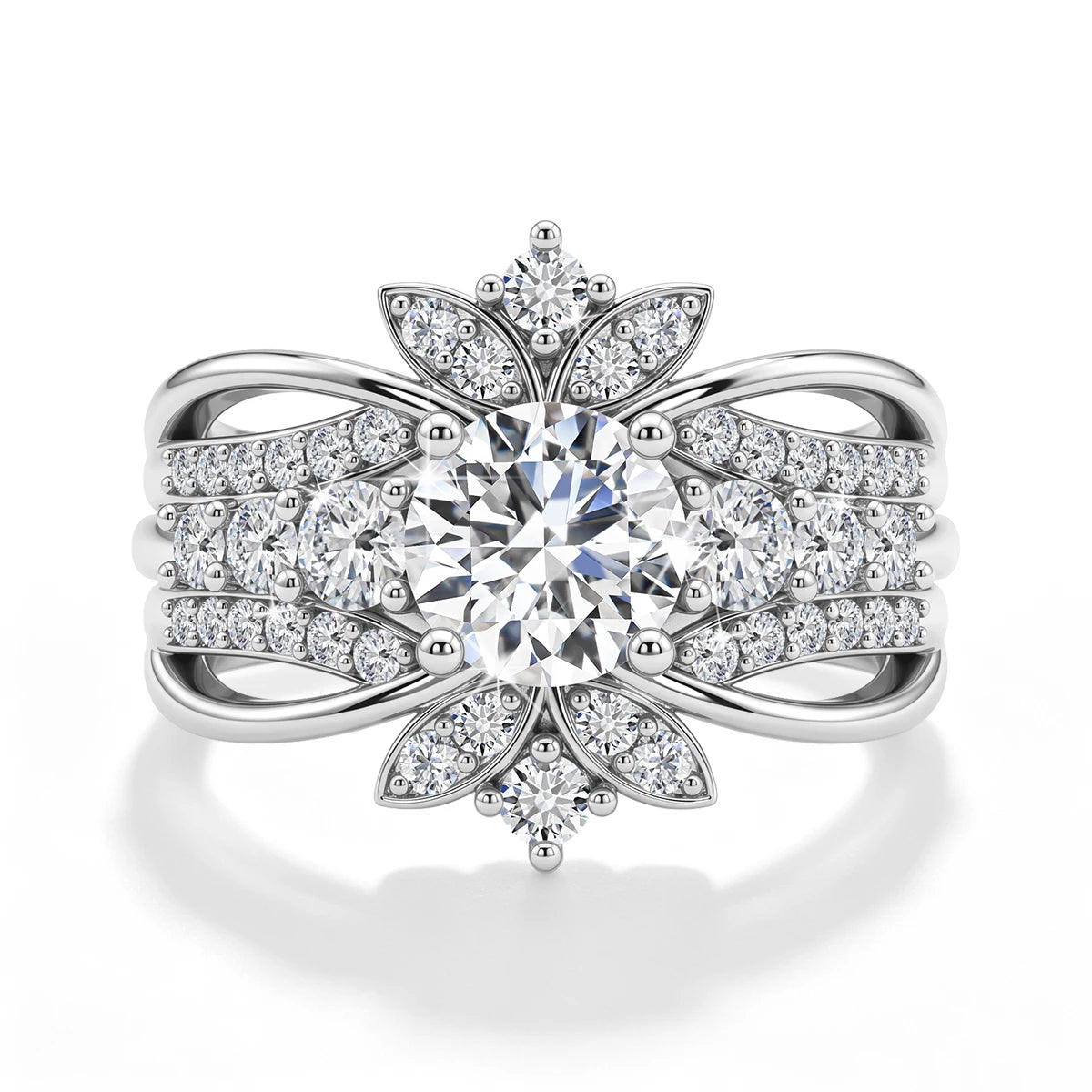 Luxury 3-in-1 Stackable Moissanite Ring Set Bridal Jewelry 925 Sterling Silver 18k Gold Plated Engagement Wedding Band for Women