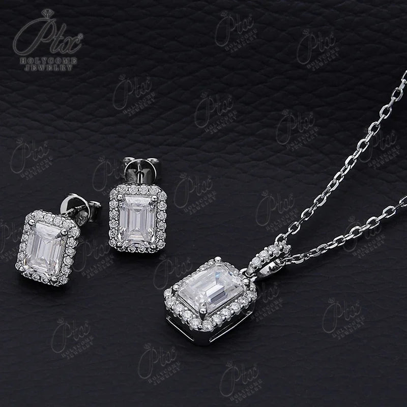 Emerald Cut Earring Necklace Jewelry Sets D Color Moissanite 100% S925 Sterling Silver For Women Fine Wedding Gift GRA Certified