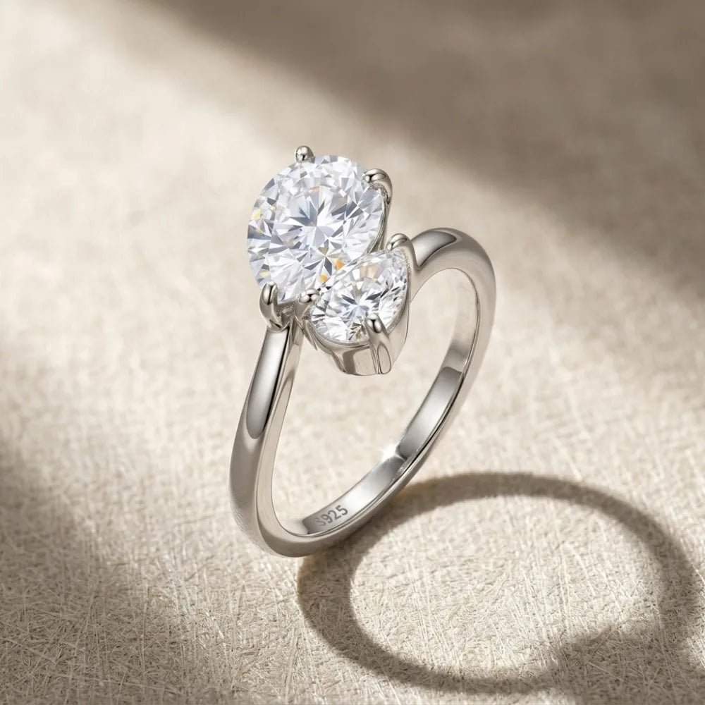 2.8cttw Toi Et Moi Pear Moissanite Ring for Women Two Stone Engagement Ring Double Waterdrop 925 Sterling Silver Jewelry Wedding