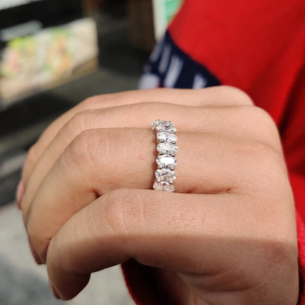 3x5mm Oval Cut Moissanite Eternity Ring for Women 925 Sterling Silver Stackable Band Engagement Wedding Ring Anniversary Jewelry