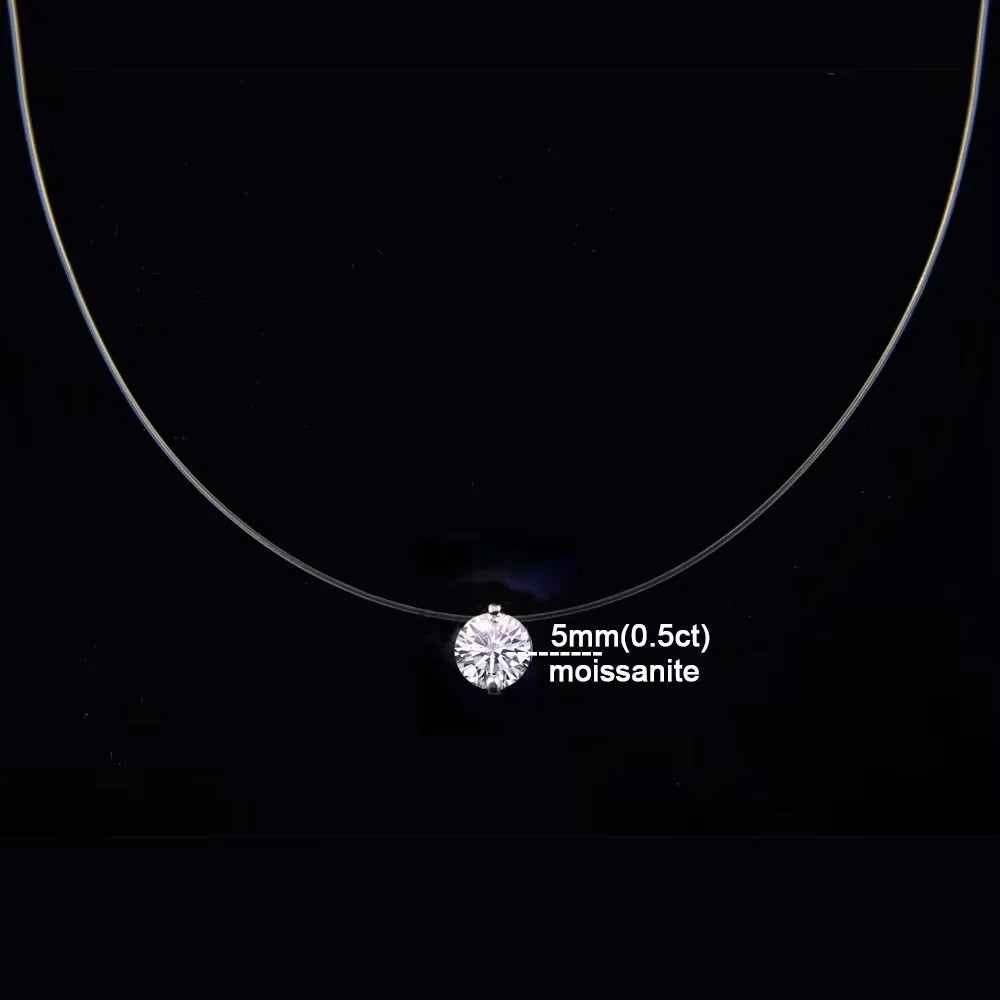 IGOTOS 0.5-5CT Moissanite Pendant Necklace Women  Certified 925 Sterling Silver Transparent Fishing Line Choker Chain Jewelry