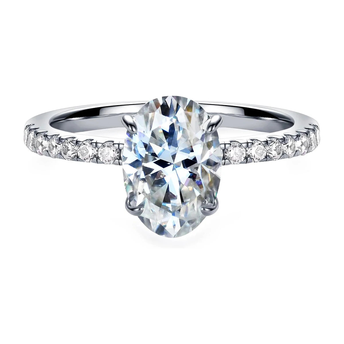 Shiny Oval Moissanite Ring 2ct Laboratory Diamond 18K Gold Plated S925 Silver Women Wedding Engagement Jewelry with Certificate