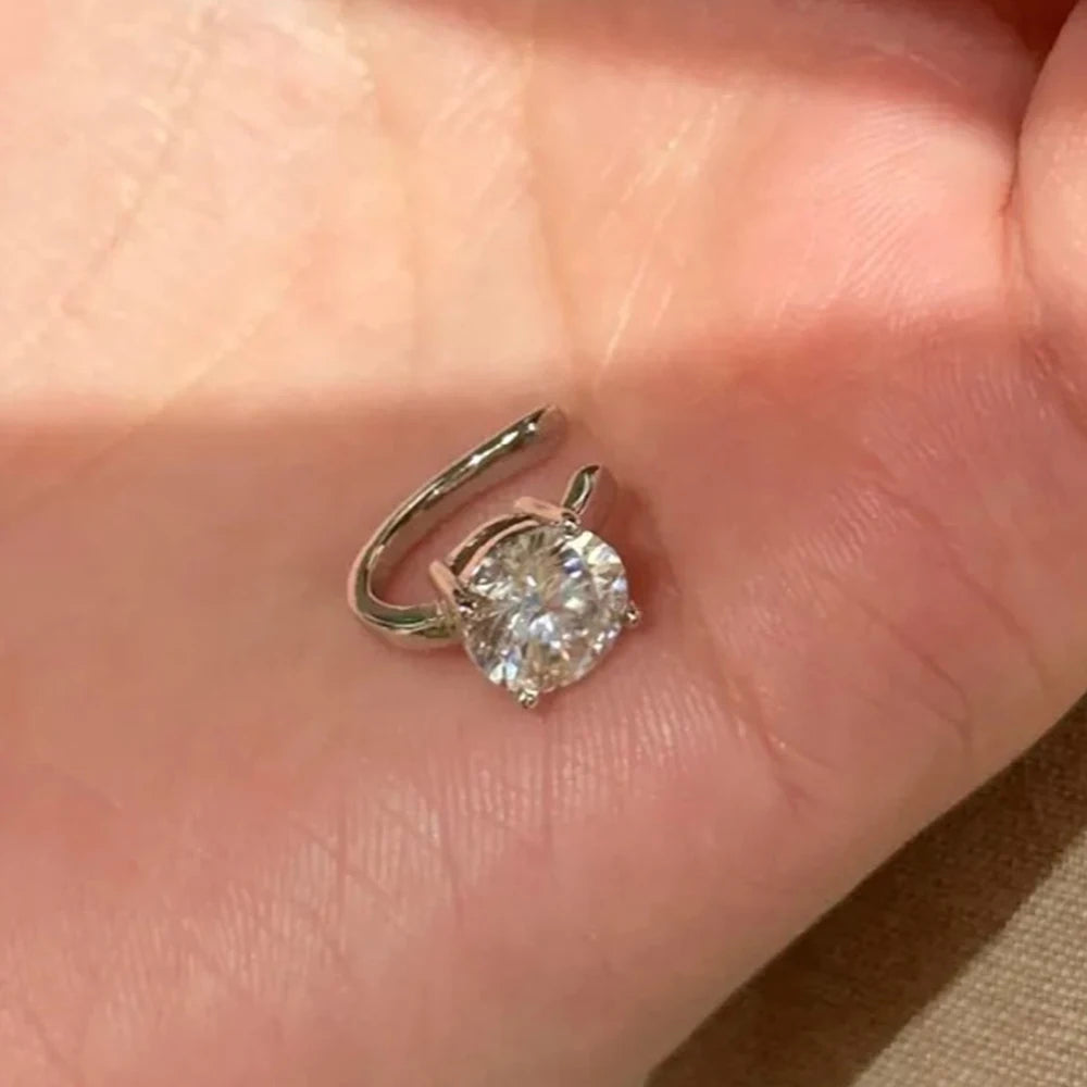 Certified 2CT Round Solitaire Moissanite Open Ear Cuff For Women S925 Silver Lab Diamond Minimalist Unique Earrings No Piercing