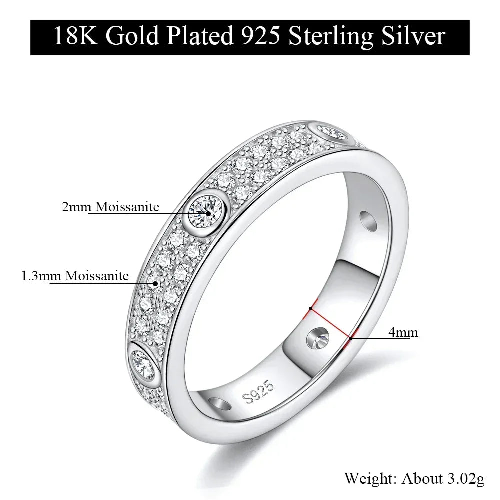 2025 Eternity Moissanite Band 2.0Mm Couple Wedding Ring Plated 18K White Gold Real 925 Sterling Silver Jewelry Luxury Woman Ring