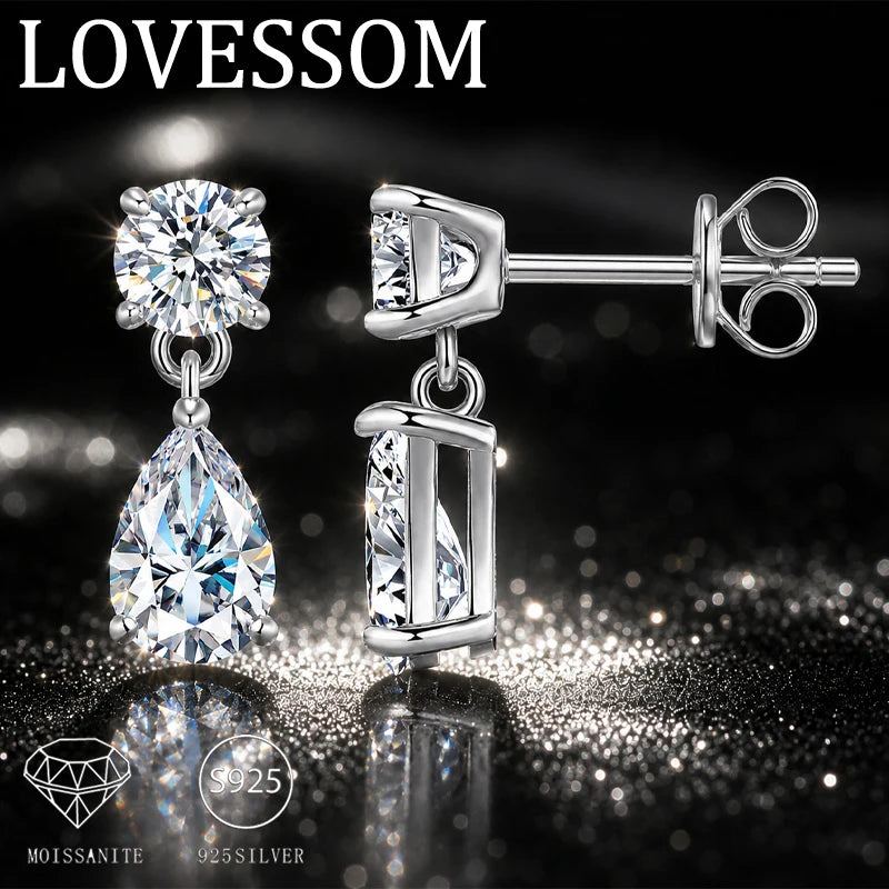 Simple 925 Sterling Silver Pear-Shaped Moissanite Stud Earrings (1.5 Carats X 2), Perfect for Everyday Wear.