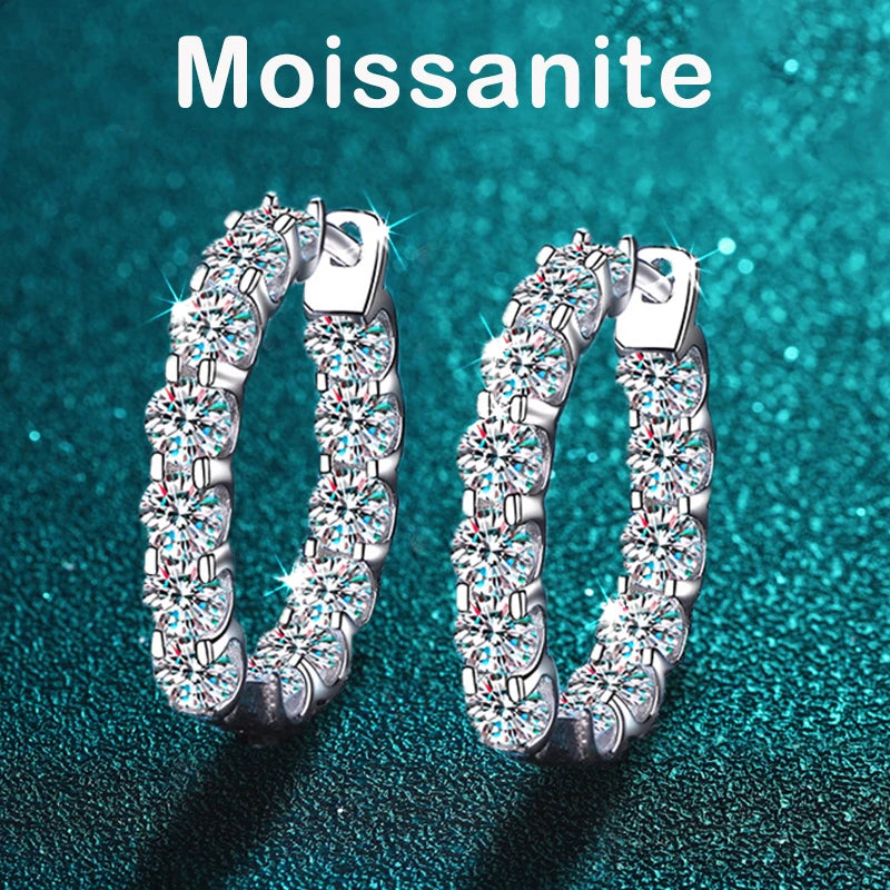 2.6CT D Color Moissanite Hoop Earring 925 Sterling Silver Plated with 18k Gold Earrings for Women Sparkling Party Jewelry
