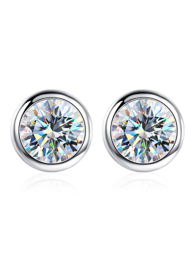 Real 0.5-1ct Moissanite Diamond Luxury Round Stud Earrings for Women 925 Sterling Silver Wedding Earring Fine Jewelry Gifts