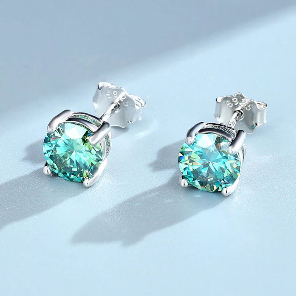 4/5/6.5/8 mm Real Moissanite Diamond Stud Earrings Blue/Red/Green/Yellow/Pink/Black/White/Grey 925 Sterling Silver Jewelry