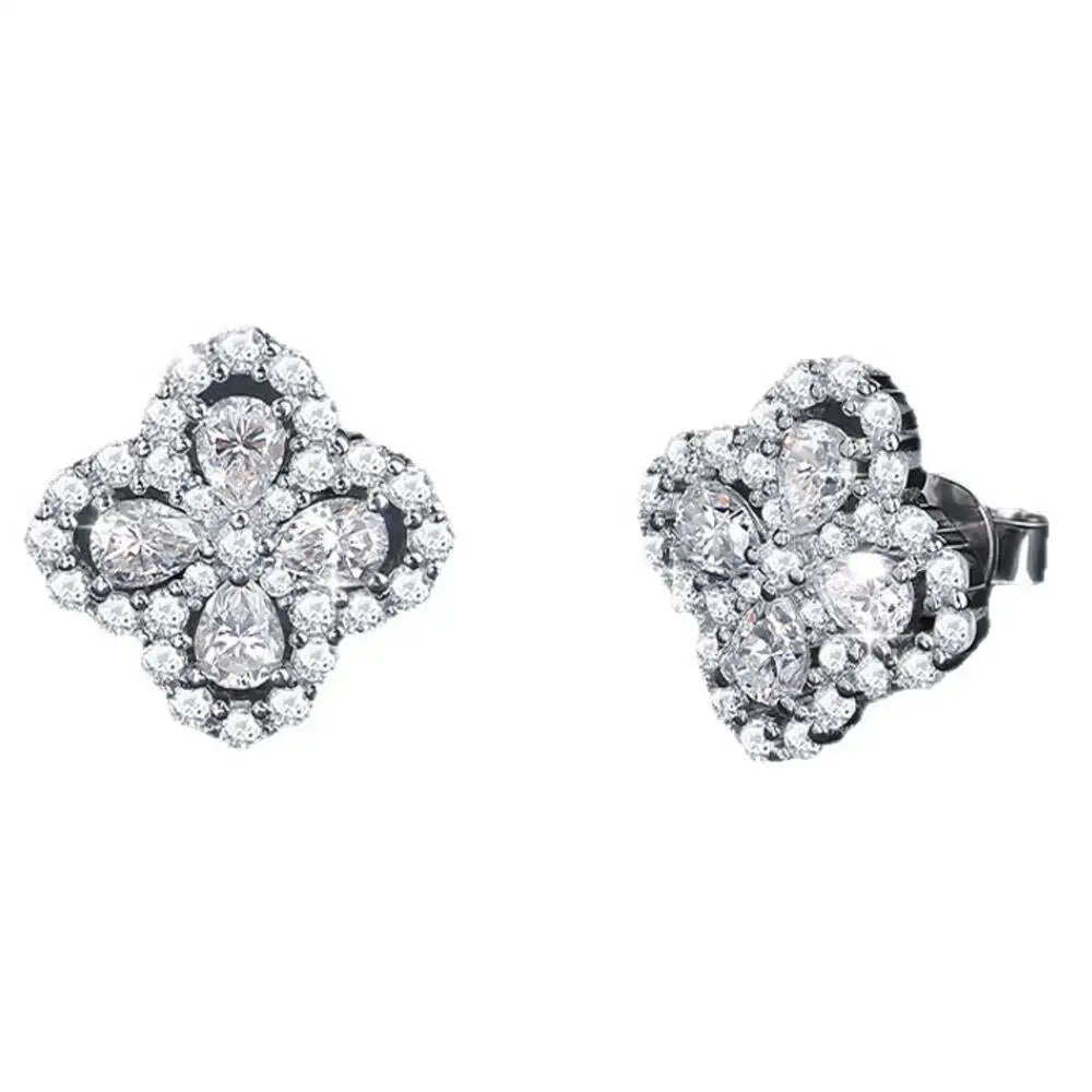 SG Four-Leaf 925 Sterling Silver Moissanite Stud Earrings Necklace for Women Men Pendant Necklace Earrings Fine Jewelry D VVS1
