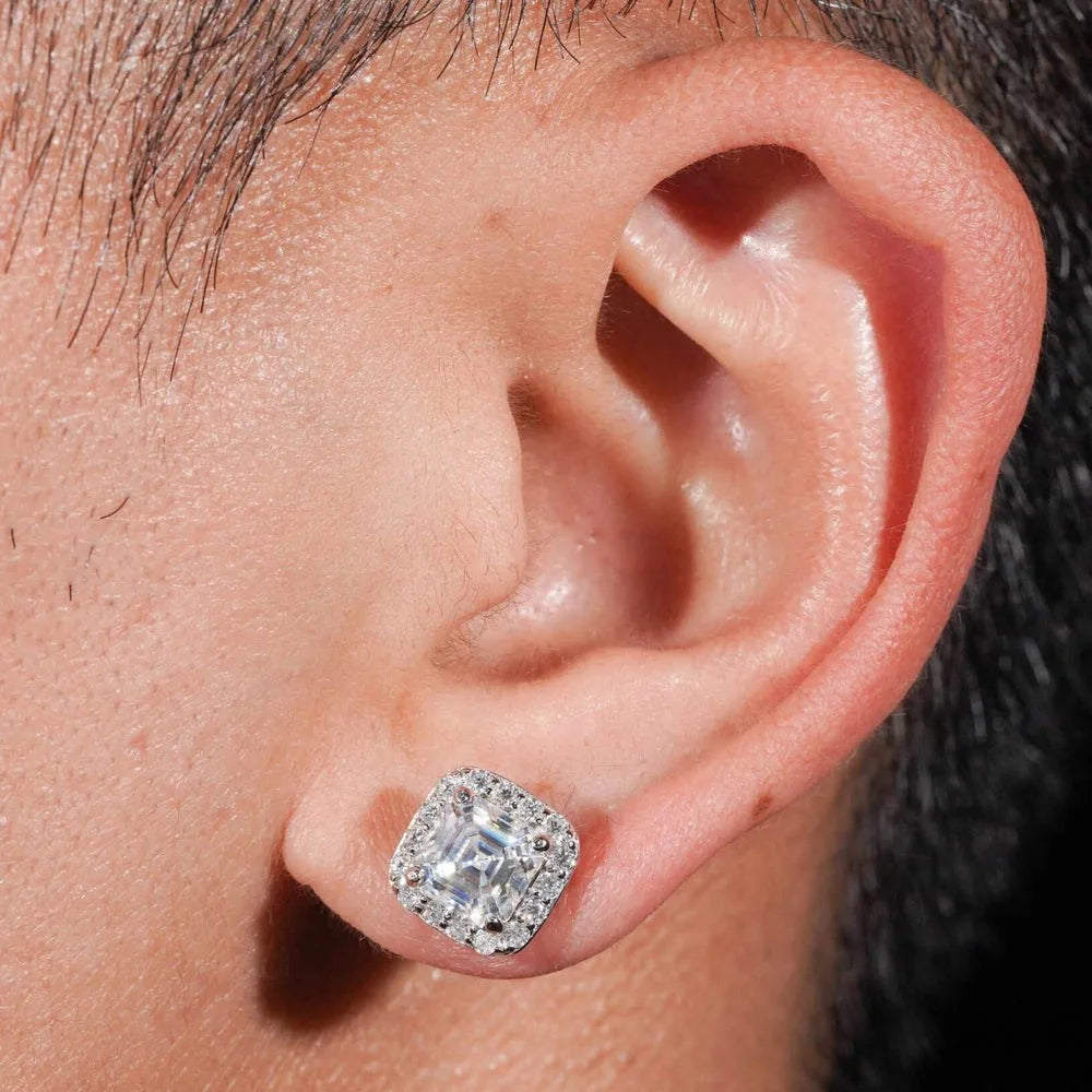 ICEBLING 925 Moissanite Stud Earrings Sterling Silver VVS Round Princess Cut  Screw Ear Studs For Men