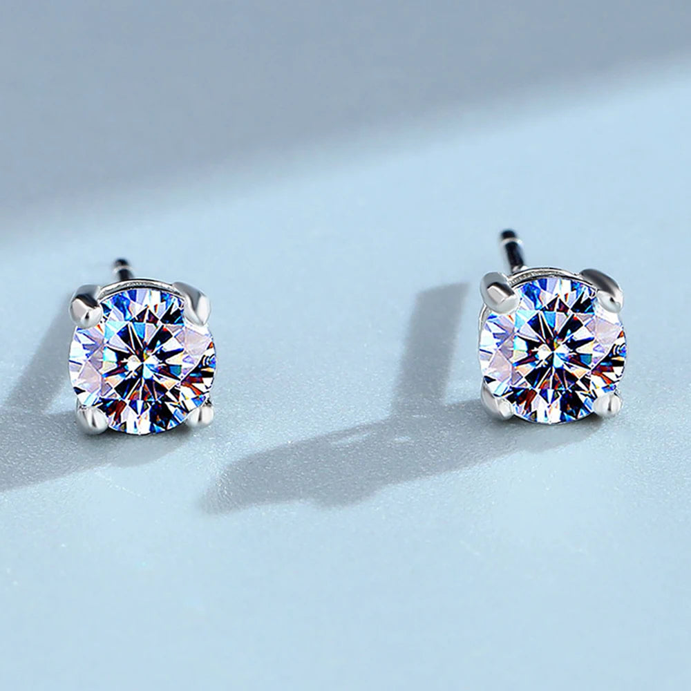 4/5/6.5/8 mm Real Moissanite Diamond Stud Earrings Blue/Red/Green/Yellow/Pink/Black/White/Grey 925 Sterling Silver Jewelry