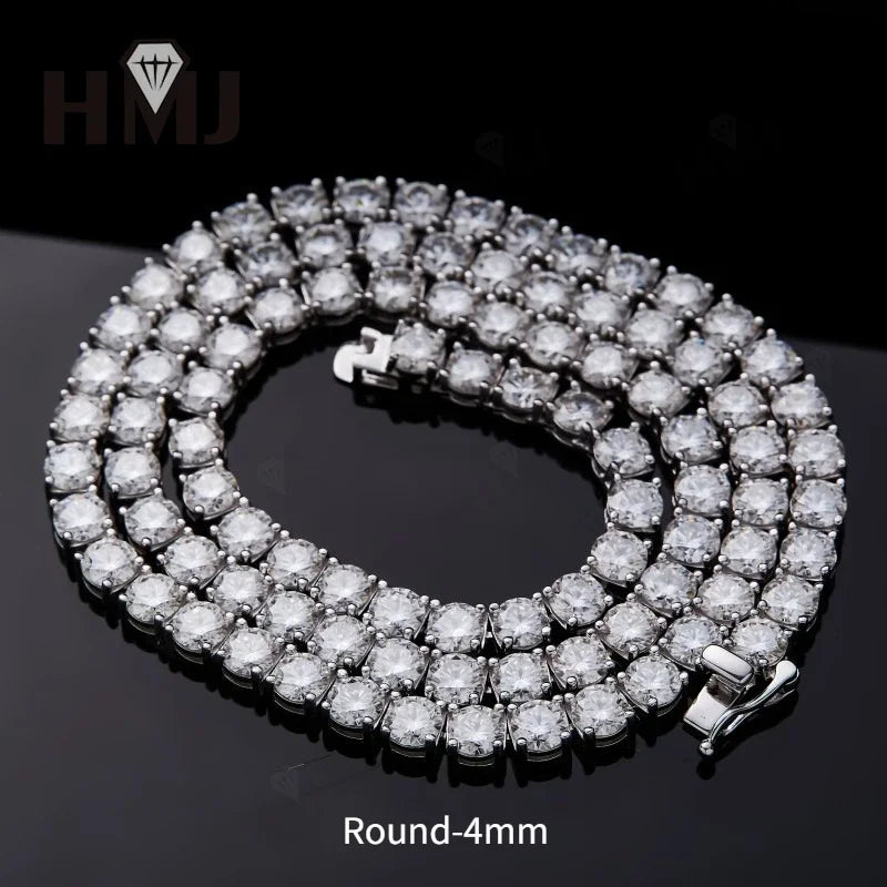 Moissanite Tennis Necklace 925 Sterling Silver D Color VVS1 Round Cut 2mm-6.5mm 16-24inch Hip Hop Jewelry for Men or Women