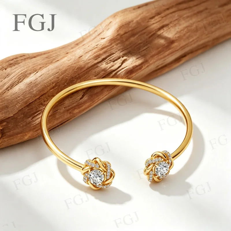 2ct Moissanite Bracelet For Women 6.5MM D VVS1 925 Silver Gold Color Flower Bangle Hand Opening Cuffs Wedding Jewelry Gifts