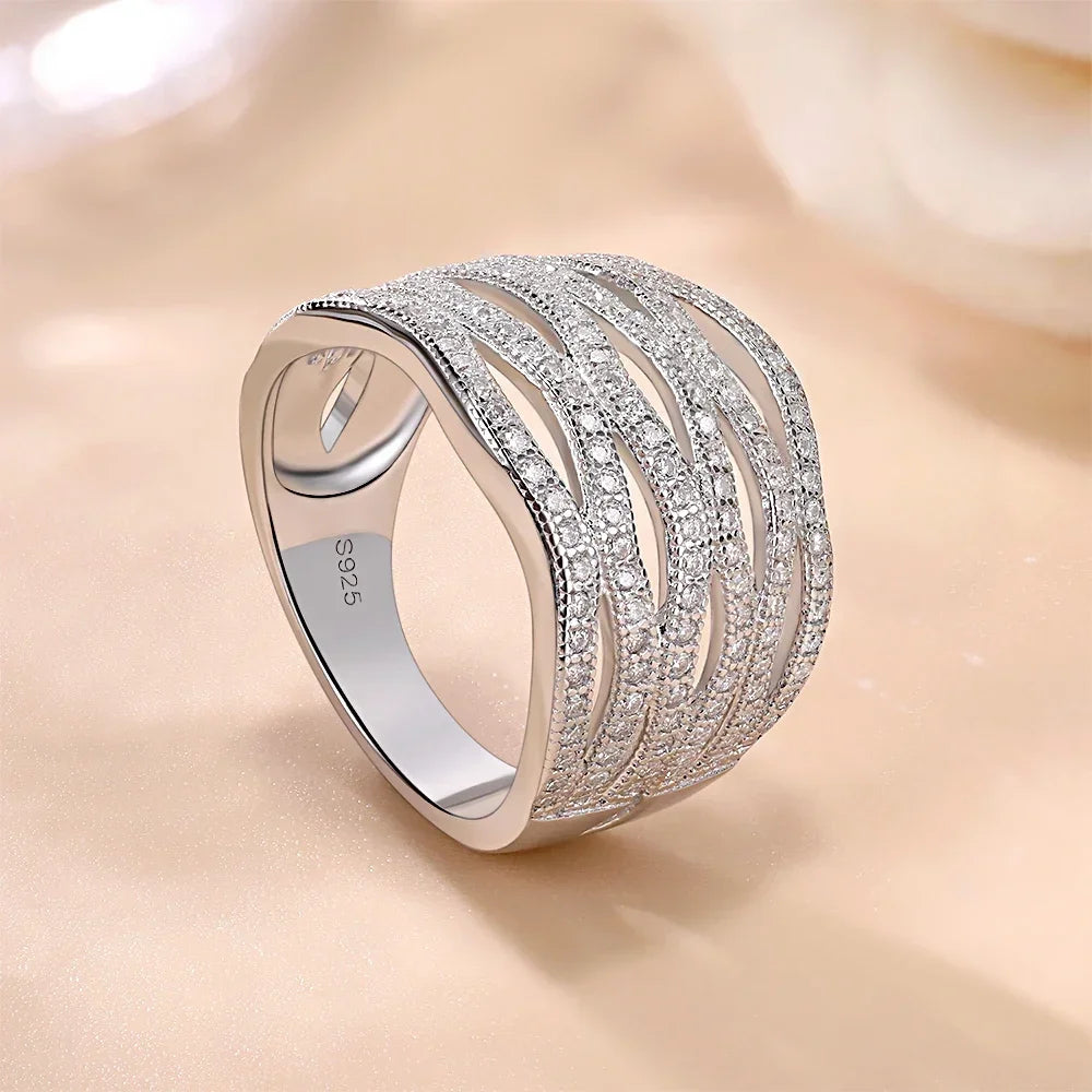 Moissanite Band 925 Silver Ring for Women Hollow Engagement Rings D Color VVS1 Half Eternity Moissanite Ring With Certificate