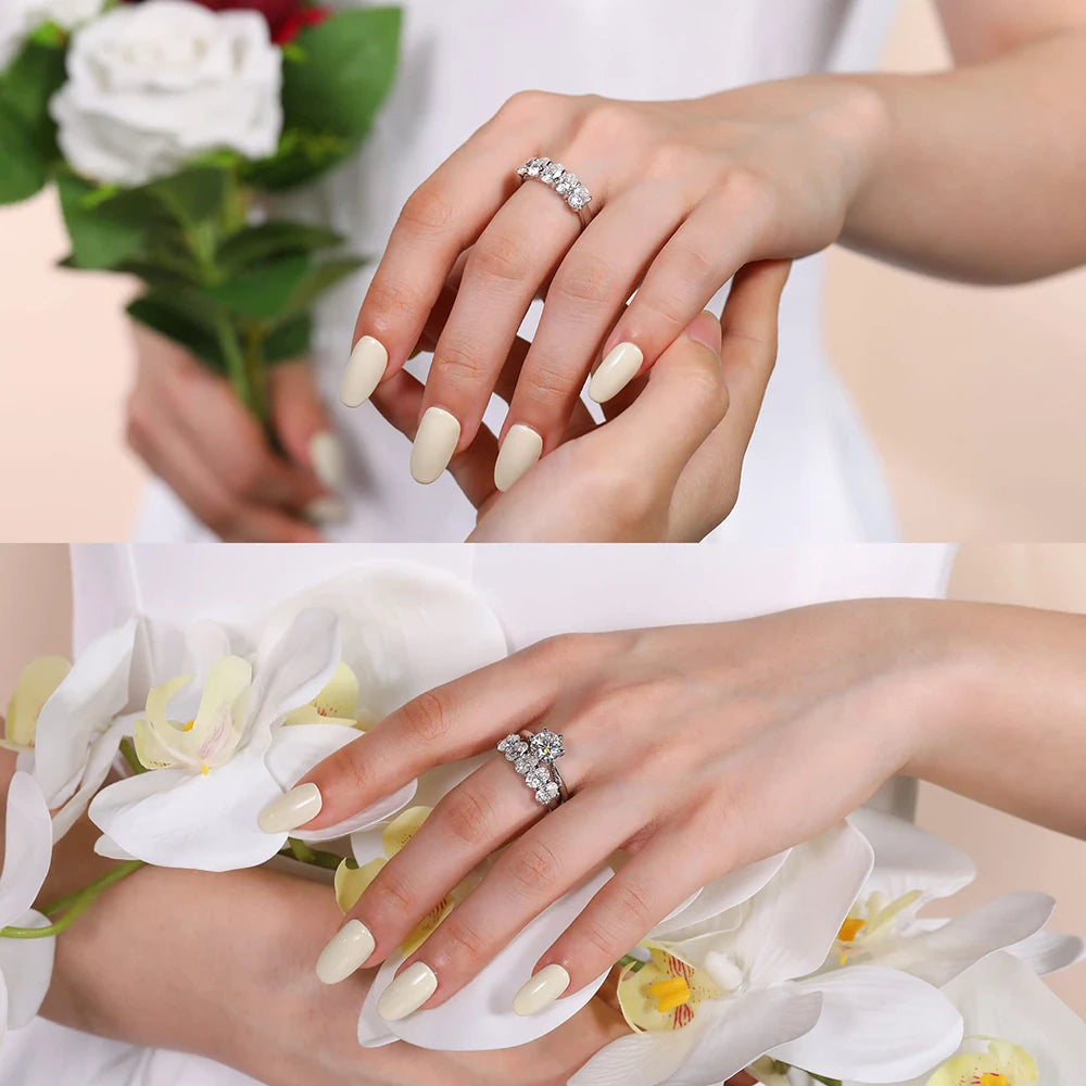 2.5CTTW 5 Stone Moissanite Ring For Women GRA 4*6mm Oval Cut Lab Diamond 925 Silver Half Eternity Stackable Wedding Band Jewelry