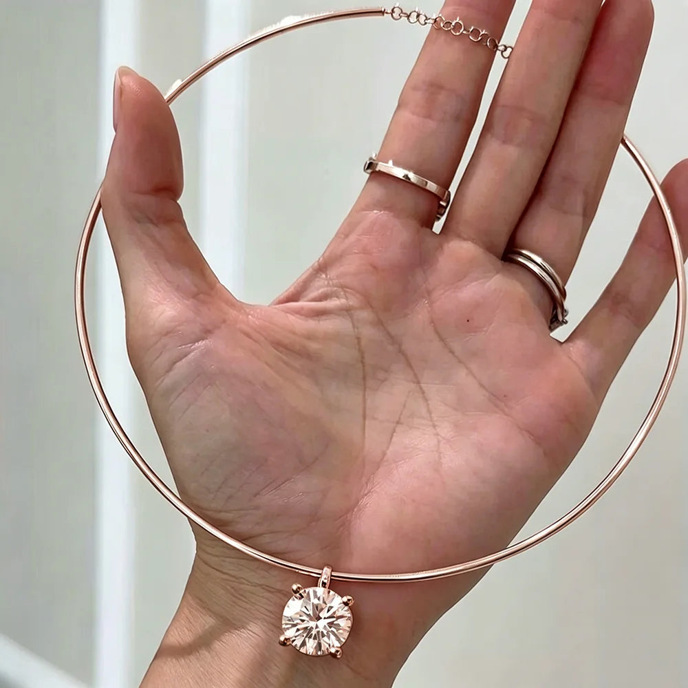 2/3/4ct Round Brilliant Cut Solitaire Moissanite Pendant Necklace With GRA S925 Silver Hard Collar Choker Fine Jewelry for Women
