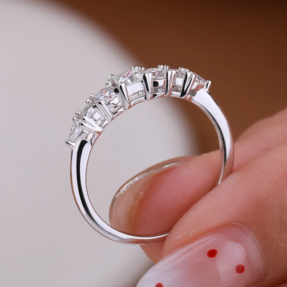 7 Stone All Moissanite Half Eternity Ring for Women 925 Sterling Silver Stackable Bands Wedding Engagement Rings Fine Jewelry