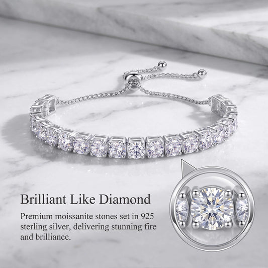Elegant 3/4/5mm Moissanite Tennis Bracelet 925 Sterling Silver Gold Plated Adjustable Bracelets