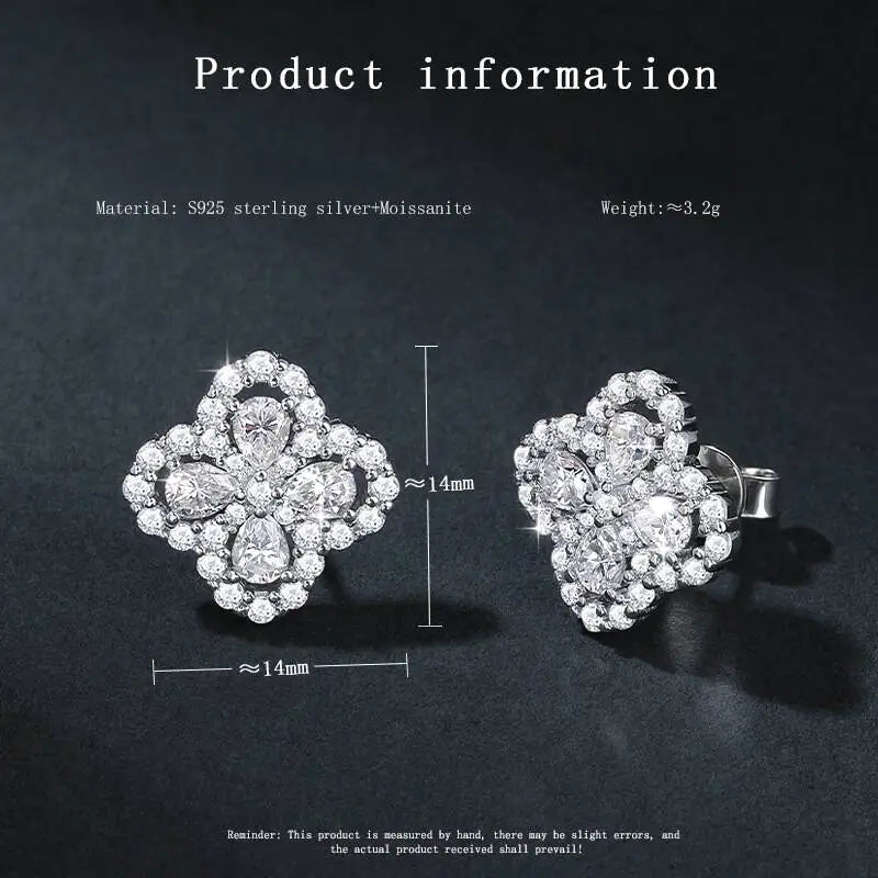 SG Four-Leaf 925 Sterling Silver Moissanite Stud Earrings Necklace for Women Men Pendant Necklace Earrings Fine Jewelry D VVS1