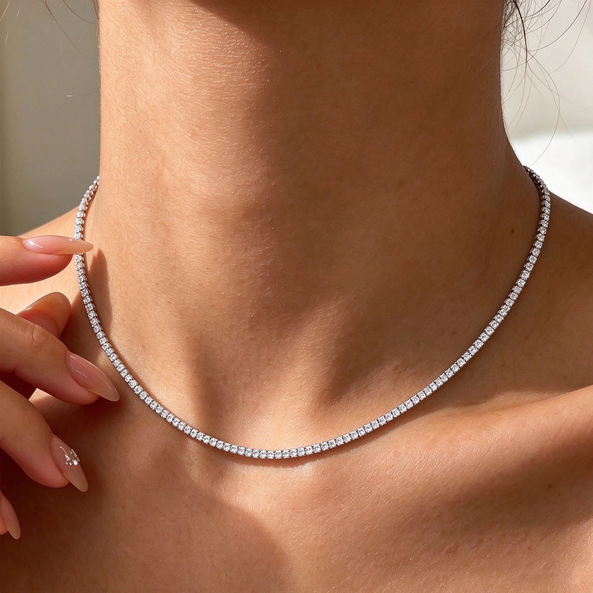 TBCYD 2mm Moissanite Tennis Necklace for Women S925 Silver Diamond Adjustable Choker Chain Wedding Necklaces Gold Jewelry