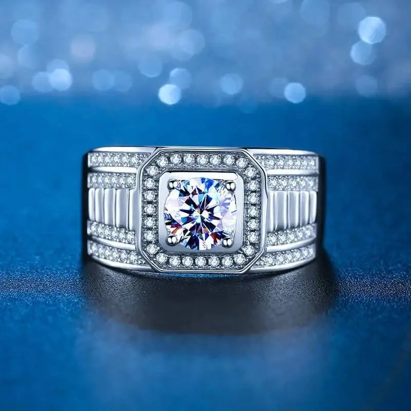 1CT Moissanite Men's Ring 925 Sterling Silver With Bright Fire Color Luxury Couple Wedding Band For Men 2026